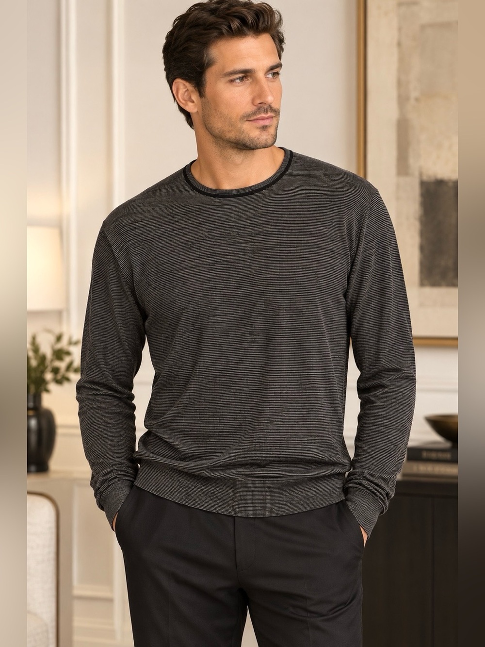 Ermenegildo Zegna 100% silk Pullover Sweater long sleeve light quiet luxury